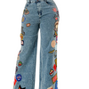 Stretchy patched denim wide leg pant