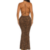 Cheetah print open back maxi dress