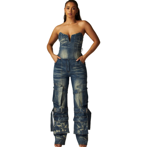 Streetwear style Cargo denim 2 pcs set