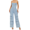 Strapless Stretchy cargo denim jumpsuit womenswear