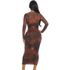 Printed mesh midi dress