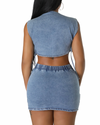 Denim girly two piece set mini skirt womenswear cropped top sleeveless