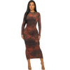 Printed mesh midi dress