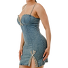 Stretchy Rhinestone ribbon denim dress