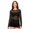 Rhinestones on mesh long sleeve top