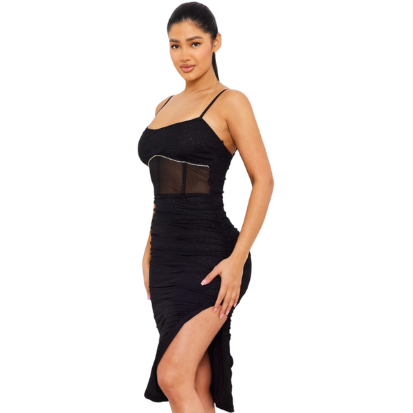 Glitter rhinestones underbust midi dress