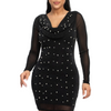 Pearl black mini dress with sheer long sleeve womenswear