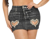 Mini skirt denim black with rhinestone heart, for women