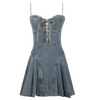 Light wash denim tie shoulder mini dress womenswear