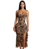 Chocolate Stunning Maxi printed mesh dress