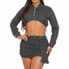 Denim black set long sleeve cropped top cargo skirt womenswear