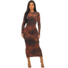 Printed mesh midi dress
