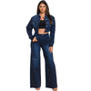 Rhinestones striped denim set