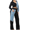 Denim combination two piece set pants