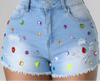 Denim gemstone short summer wear for women fuzzy shorts