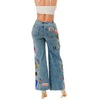 Stretchy patched denim wide leg pant