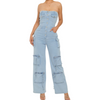 Strapless Stretchy cargo denim jumpsuit womenswear