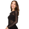 Rhinestones on mesh long sleeve top