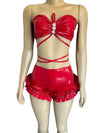 Only baddies two piece sets red leather set for women summer wear for parties.