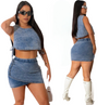 Denim girly two piece set mini skirt womenswear cropped top sleeveless