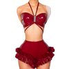 Only baddies two piece sets red leather set for women summer wear for parties.