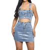 Denim 2 piece set for women overalls, cute foiled denim