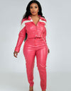 Faux Leather set pink(size up)